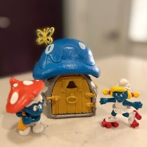 Vintage Schleich Smurf Mushroom Cottage House Play Set with Figurines